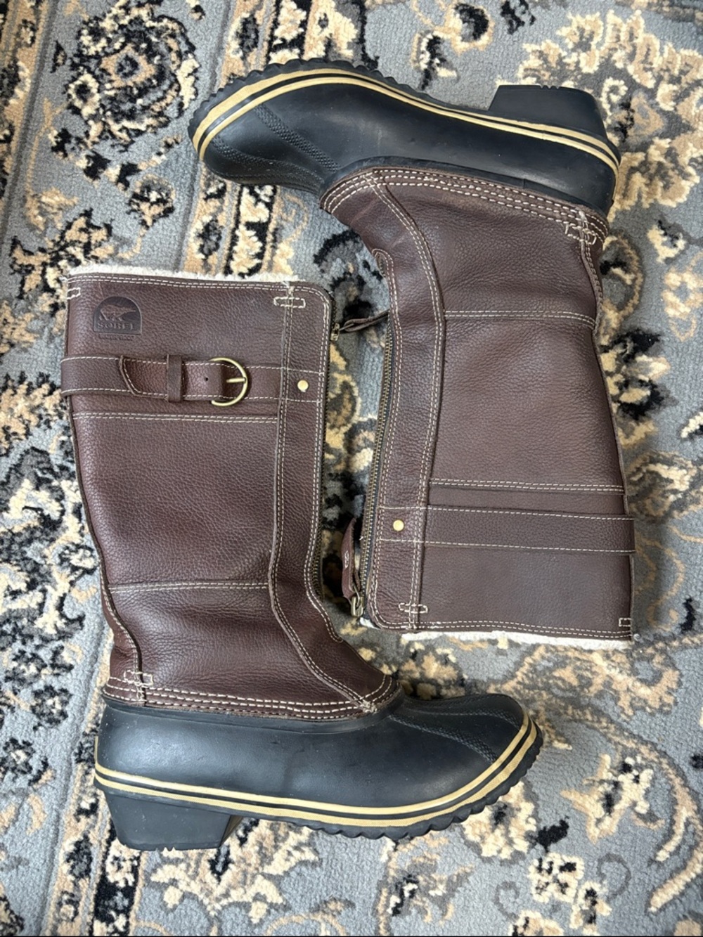Sorel Brown Leather and Black Rubber Waterproof Women's Mid-Calf Boots
